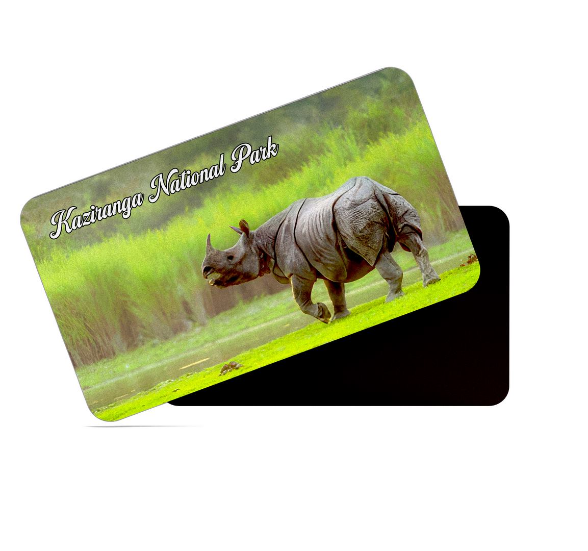 dhcrafts Multicolor Assam Kaziranga National Park Design Rectangular Rubber Matte Finish Fridge Magnet / Magnetic Card Pack of 1 (8.6cm x 5.4cm)
